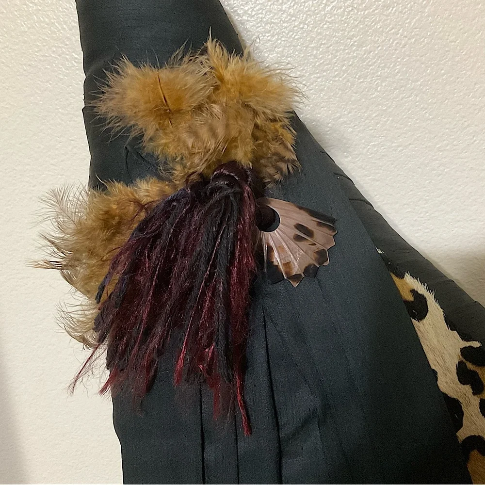 “RARE” Brand Custom Silk, Decorative Pillow Leopard Fur, Feathers